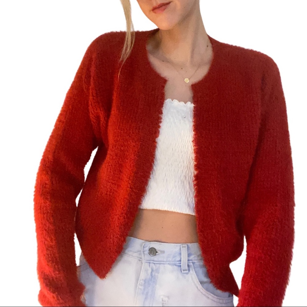 Red cardigan